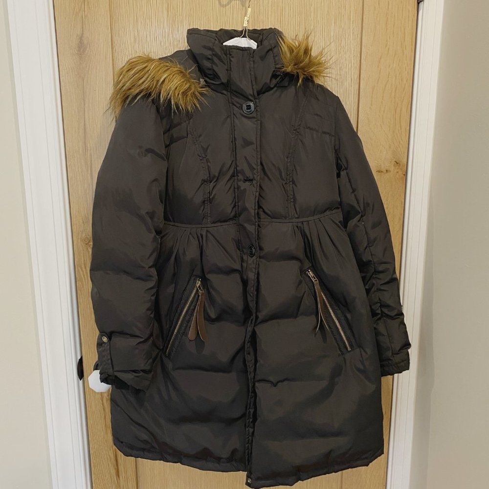 Kimi & Kai Eloise Maternity Hooded Down Puffer Coat, Black, Size Small